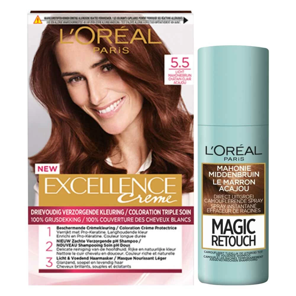 L'Oreal Lu0027Oréal Excellence Mahonie Haarverf Middenbruin En Uitgroei Set Pakket