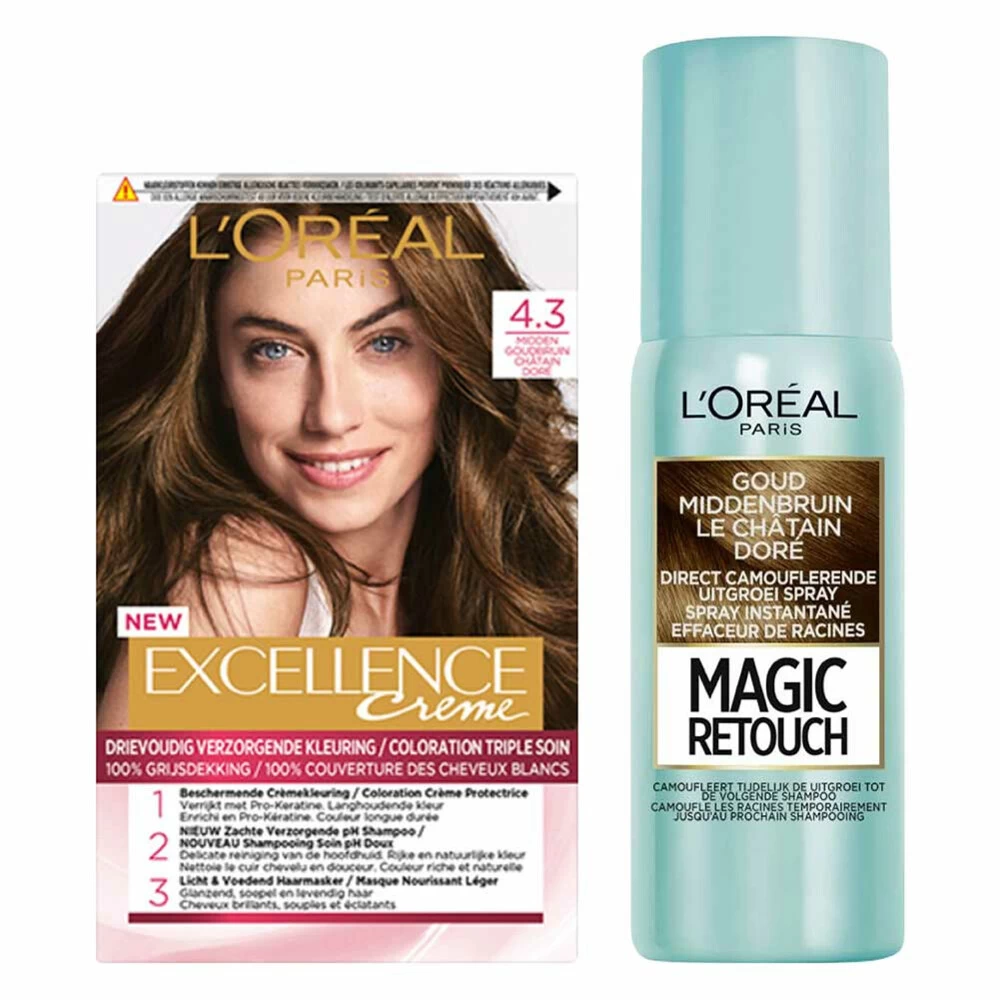 L'Oreal Lu0027Oréal Excellence Creme Midden Goudbruin + Uitgroeispray Pakket