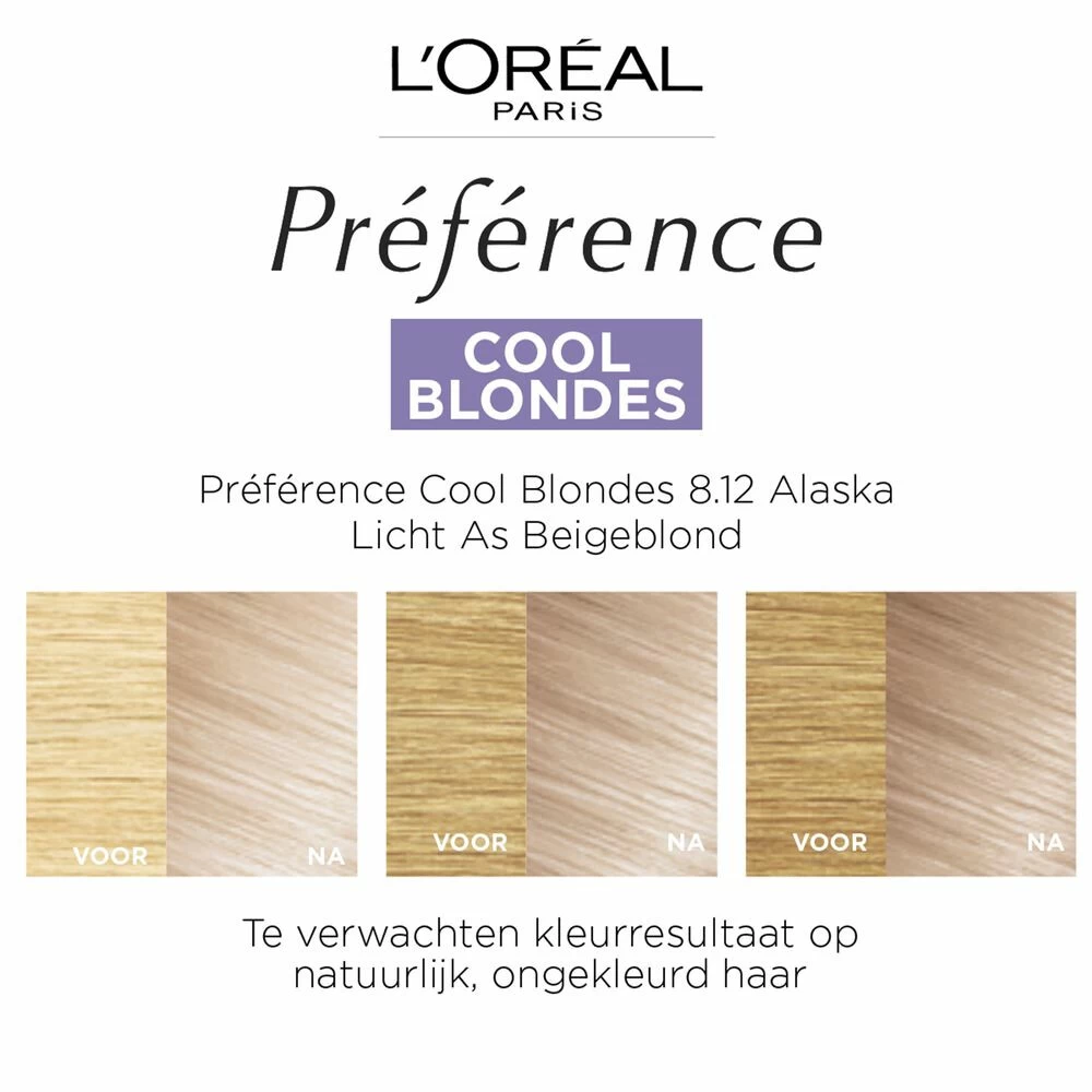 L'Oreal Lu0027Oréal Preference Haarkleuring 8.12 Alaska Licht As Beigeblond - Cool Blondes - Afbeelding 3